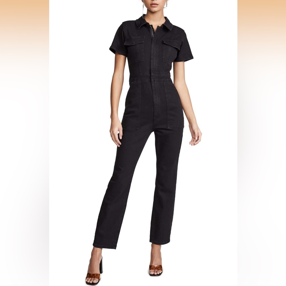 Good American Black Denim Utility Jumpsuit
